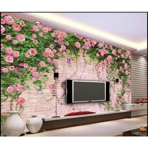 3d wallpaper custom photo mural Pink rose flower brick wall tv background home decor living room wallpaper for walls 3 d