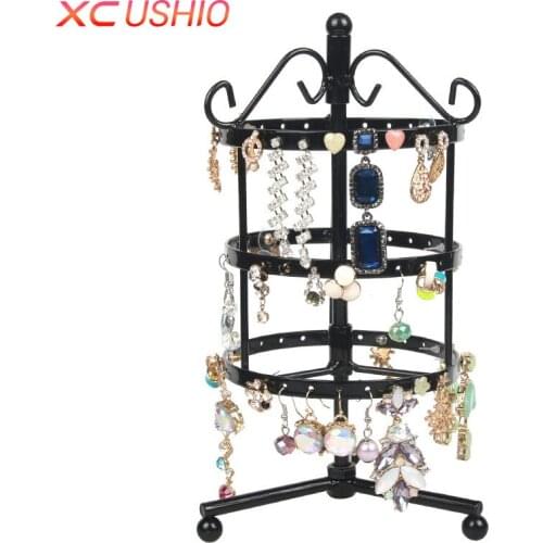 72/128 Holes Rotatable Earring Display Holder Round Square Metal Jewelry Show Rack Detachable Earring Display Shelf