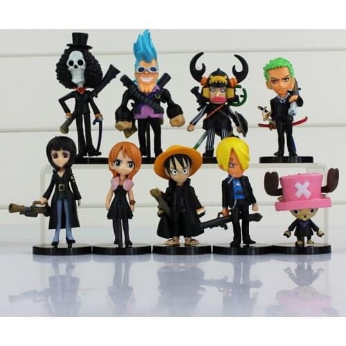 9pcs/lot Anime Figure Toy Monkey D Luffy Sanji Zoro Nami Robin Chopper Usopp Franky Brook Mini Model Doll Full Set