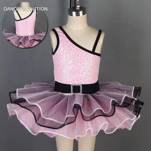 Free Shipping Pink/Red kids dance costume camisole sequin leotard bodice with two tone tutu skirt girls ballet dance tutus 19811