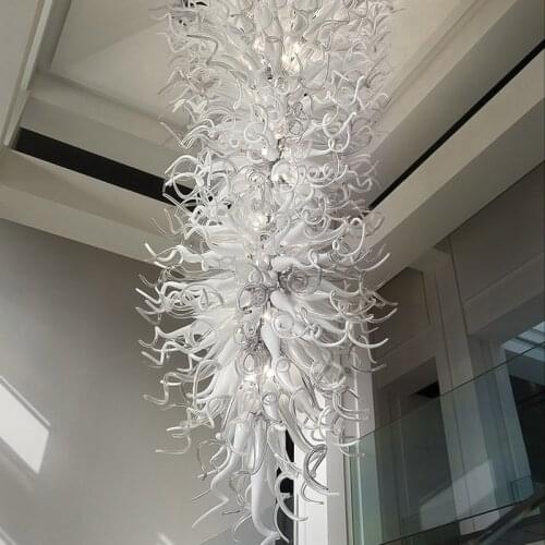 Big White Chandelier Long Hand Blown Glass Murano Chandeliers Modern Chandelier Lighting Hotel Lobby Staircase