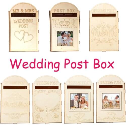 Liviorap DIY Wooden Wedding Supplies Mailbox Royal Mail Style Ornaments Wedding Post Box Card Boxes with Key Wedding Decorations