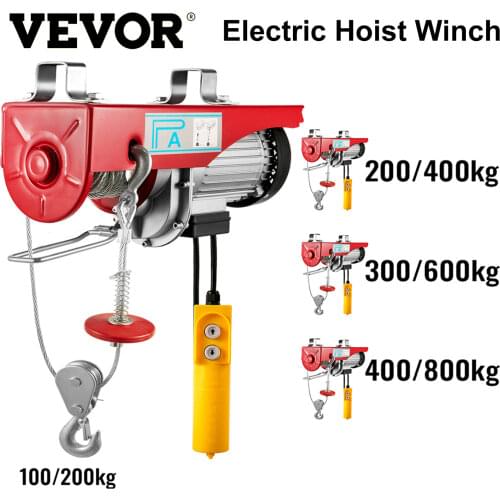 VEVOR 440 lbs 200 kg Electric Hoist Crane New Portable Lifter Overhead Garage Winch with Wired Remote Control and Limit Switch