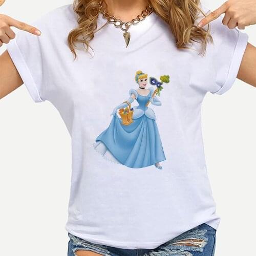 Elegant Aesthetic Cinderella Graphic Tee Disney New Hot Sale Women T Shirt French Style Fashion Femme Vetement Free Shipping