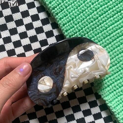 HangZhi 2021 New Trendy Yin Yang Taichi Black White Acetate Hairwear Barrette Crab Hair Claws for Women Makeup Hair Accessories