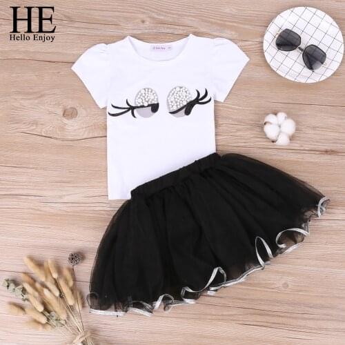 HE Hello Enjoy Kids Clothes For Girls Baby Girls Clothes Eyelashes T-shirt+Skirt Two Piece Sets Girls Clothing Children Summer