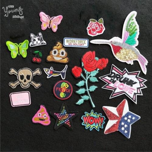 Exquisite butterfly skull WOW Mixed Embroidered Iron On Patch For Clothing Badges Paste Bag Pant Stickers Sewing Accessories