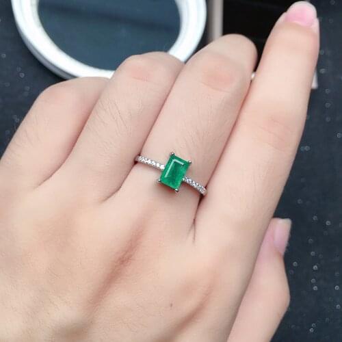 Simple 925 Silver Emerald Ring for Daily Wear 5mm*7mm Natural Emerald Silver Ring Sterling Silver Gemstone Ring