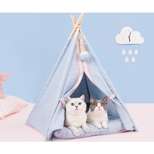 Indoor Pet Supplies Purple Breathable Cat Tent Easy To Install Warm Dog Bed Cute Cloth and Wood Suitable for Little Puppy Kennel