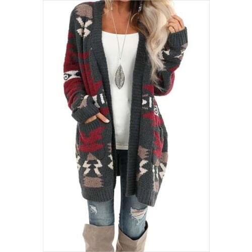 LOVELYFOX NEW Rogi Cardigan Women Sweater 2020 Fashion Aztec Long Sleeve Stripe Tops Casual Long Cardigans LADY Shirt