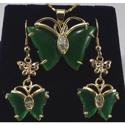 Favourite 18KGP + jades Butterfly earrings &pendant