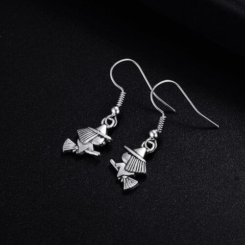 Trendy Vintage Wizard Shape Dangle Antique Silver Plated Earrings for Women Girl Retro Drop Earrings Cute Earring Jewelry