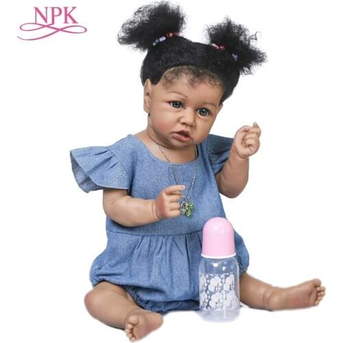 NPK 55cm soft silicone African American baby girl saskia in dark Brown skin popular boneca bebe menina corpo silicone full body