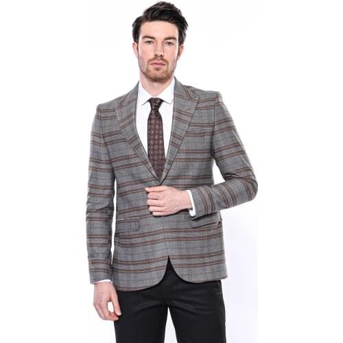Slim-Fit Brown Checked Blazer