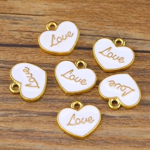 20pcs/lot 15mm Zinc Alloy Enamel Heart Charms Jewelry Making Pendant For Women Kids Bracelet Necklace DIY Jewelry Findings