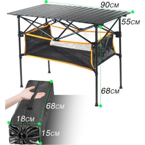 Outdoor Folding Table Chair Camping Aluminium Alloy BBQ Picnic Table With Basket Black Egg Roll Table Desk Garden Furniture