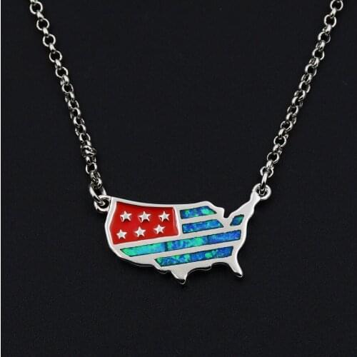 American Flag Design Fire Opal Pendant Necklace with Resin