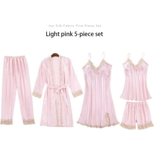 New Arrival Sexy Pyjamas Women 5 Pieces Pajamas Sets Spring Pijama Mujer Robe Ladies Pajamas and Sleepwear Sleeveless Sexy
