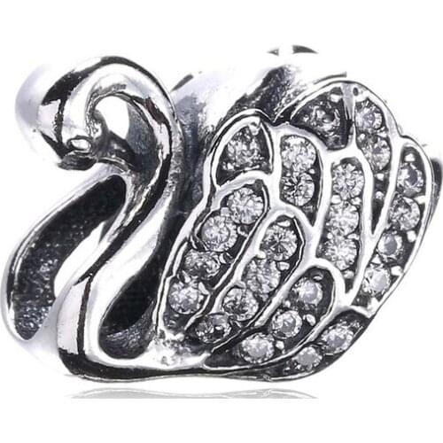 Fit Original Pandora Charms Bracelet for Women 2021 Summer Cute Clear Zircon Wings CZ Swan Beads DIY Berloque Pulseras Accessory