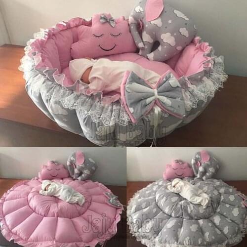 Jaju Baby Gray Elephant Pink Play Mat Baby nest Play Mat Baby Nest, bedside, baby chaise lounge, portable baby bed, portable bed