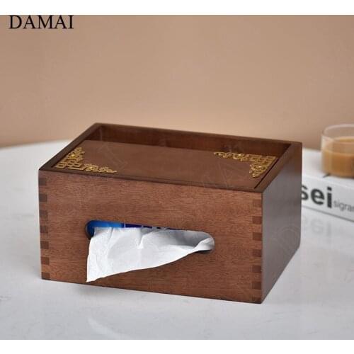 Golden Magpie Relief Tissue Boxes Chinese Vintage Solid Wood Paper Towel Organization Bedroom Bedside Living Room Decoration