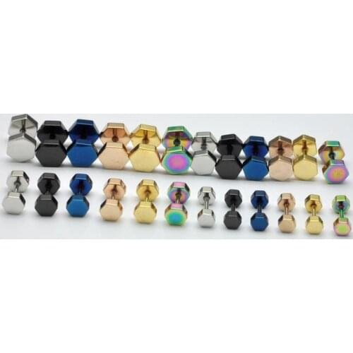 Hexagonal flat 4-7mm titanium stud earring brief 316 stainless steel earrings stud earring 2230