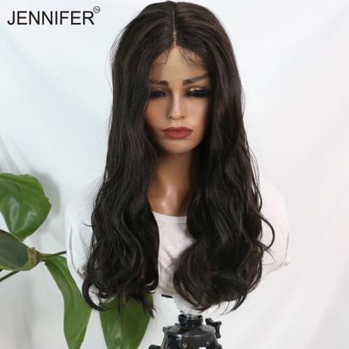 Synthetic Long Body Wave Wig 18/22/26/30 inch Middle Part Lace Wigs For Women Black Color High Temperature Fiber Cosplay/Party