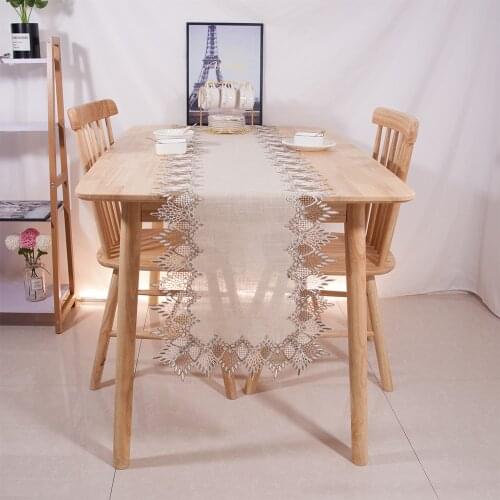 Vintage Style Rustic Embriodered Lace Grey Color Linen Cloth Table Runner For Wedding Party Banquet Decoration Cabinet Cover