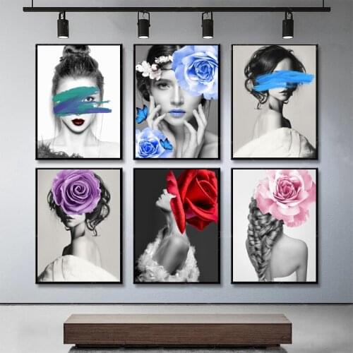 Modern Fashion Aesthetics Figure Painting Model Face Black and White Art Canvas Paintings Mural Corridor Office Home Room Decor
