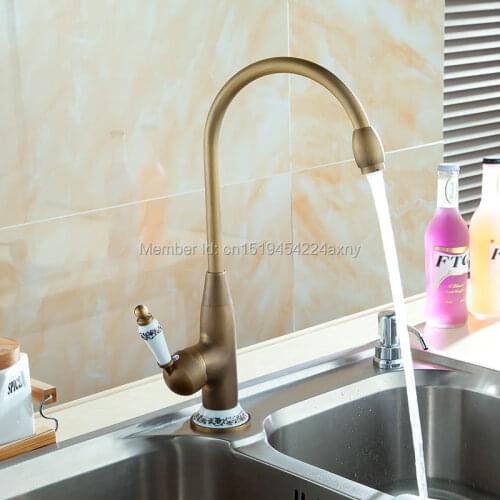 GIZERO Modern Deck Mounted Bathroom Basin Faucet Design Crane Antique Brass with porcelain handle Mixer Tap GI27