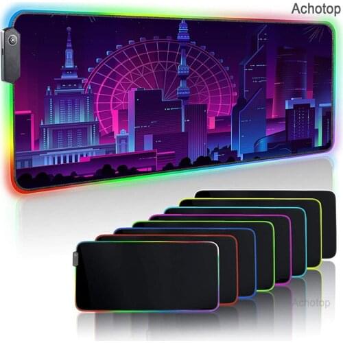 LED Light Mousepad RGB Keyboard Cover Desk Pad Mat Colorful Surface Mouse Pad Gamer Waterproof XXL Computer Pad Neon Night City
