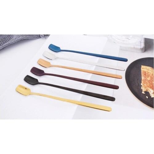 Japanese Style Square Head Mixing Stir Spoon 304 Stainless Steel Latte Spoons Multifunction Root Beer Festoon Ladle Mixing