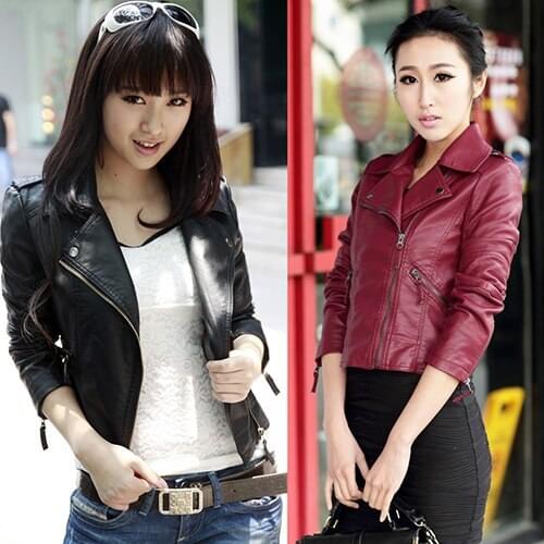 Women Spring Autumn Faux Leather Jacket Short Paragraph Slim Fit Coat Outwear