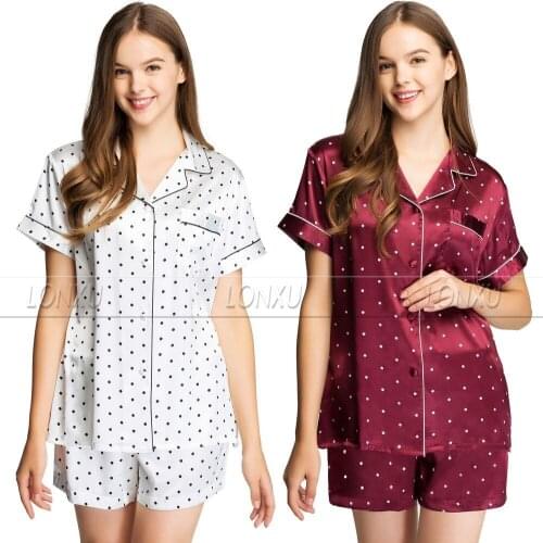Women Satin Pajamas Set Pyjama Set Short Sleeve Sleepwear S~3XL___Great XMAS Gifts