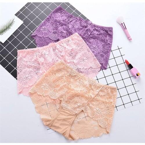 Underwear Women Plus Size Sexy Lace Panties Transparent Briefs Seamless Lingerie Lady Panties Cotton High-Rise