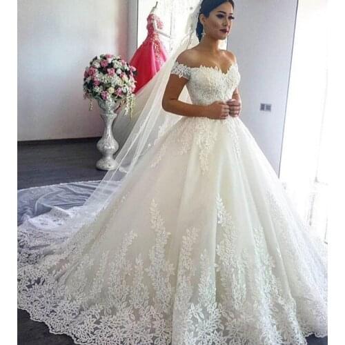 Customized Wedding Dress Off The Shoulder Bridal Wedding Dresses Long Tail Lace Women Gown Ball Dress Custom Made