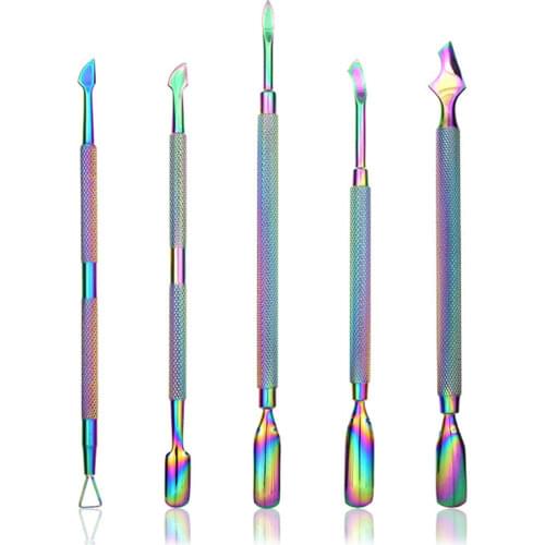 1Pc Professional Cuticle Pusher Manicure Stainless Steel All for Manicure Colorful Nail Pusher Tool Removes Cuticle Nails Tools