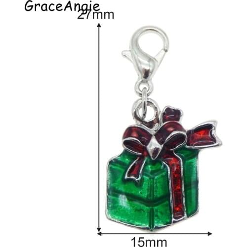 10pcs Christmas Gift Green Enamel Charms For Earrings Necklace Pendant With Jump Rings Handmade Keychain Cute Bow Gift Box DIY