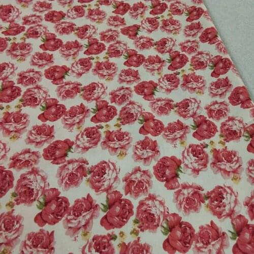 100% Cotton Fabric ViaPhil Red Blooming Rose Flower Printed Cotton Fabric DIY Patchwork Textile Tissue Home Clothing