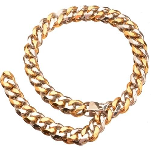 12/15/19mm Curb Cuban Mens Necklace Chain Gold Silver Color Stainless Steel Necklaces for Men Fashion Jewelry Punk Friends Gift