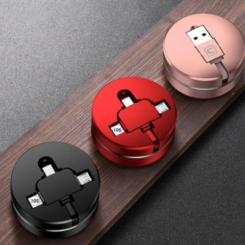 3 in1 Data Cable Mobile Phone Retractable USB Charging Cable Multi-Function 3A Fast Charging Suitable For Type-c Apple Mobile