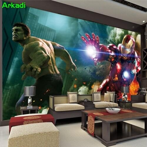 3D TV Background Wallpaper Living Room Bedroom Childrens Room Cartoon Avengers Hulk Iron Man Decorative mural