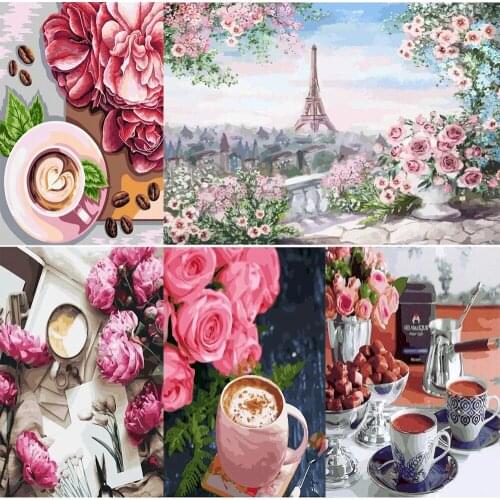 5D Diamond Picture Flower/Coffee/Tower Art Brand New DIY Diamond Painting Inlaid Cross Stitch Mosaic Crafts Decorative Painting