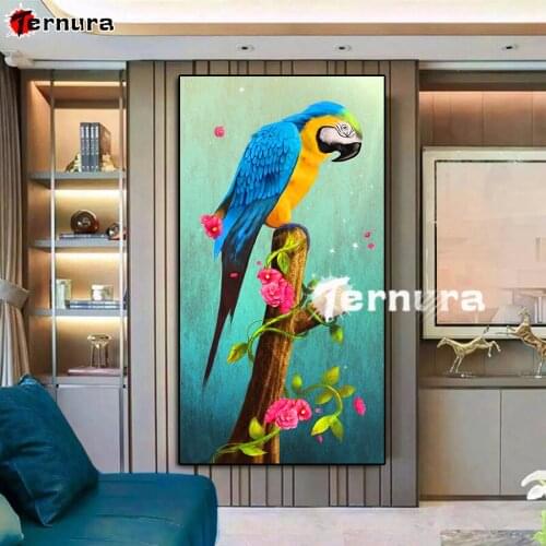 5D DIY Diamond Painting cross stitch Parrot on tree stump full square diamond bird mosaic embroidery rhinestone decoration salon