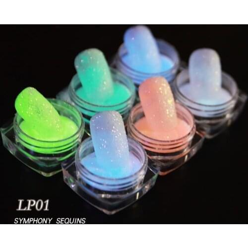 6pcs Sugar Nail Powder Pigment Shiny Candy Pink Color Dipping Dust Luminous Nail Art Glitter Sequins Design Manicure Decoration