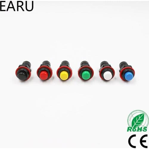 6pcs Self-reset 10mm Self Return Reset Momentary Push Button Switch Power White Black Blue Red Yellow Green Door Bell Horn