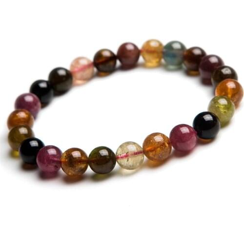 Wholesale Colorful Natural Tourmaline Bracelets For Women Lady Stretch Healing Crystal Round Bead Bracelet 7mm 8mm 9mm 10mm