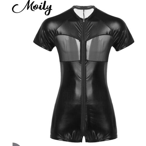 Black Shiny Metallic Mesh Patchwork Bodysuit Mens Sexy Bodysuit 2020 Exotic Night Club Party Costumes Catsuits Short Bodysuit