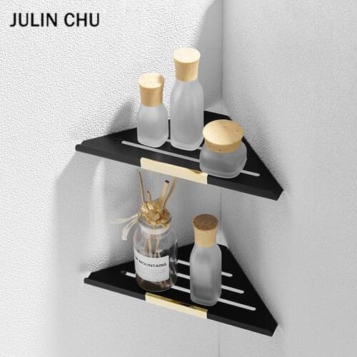 Black Gold Bathroom Triangle Shelf 304 Stainless Steel Bath Shower Shampoo Storage Corner Rack Organizer Kitchen Bathroom Shlef