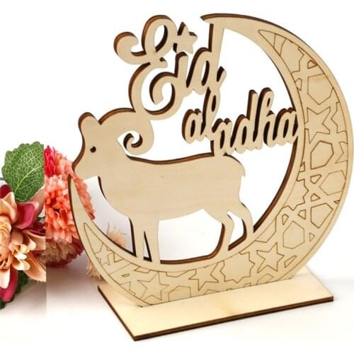 Wooden Eid Mubarak Decoration For Home Moon Islam Mosque Muslim Wooden Plaque Hanging Pendant Festival Party Eid Mouton